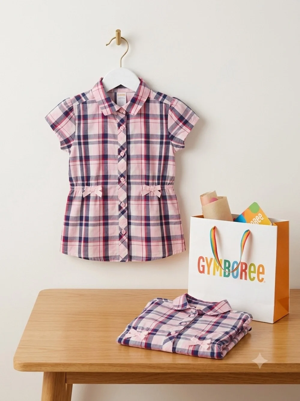 Gymboree Pink and Navy Plaid Button-Down Shirt